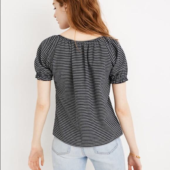 Madewell Texture & Thread Navy Stripe Peasant Top - Picture 7 of 13